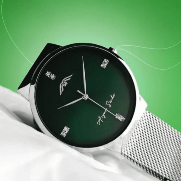 Louis Devin Green Dial Mesh Steel Chain Analog Wrist Watch for Women | LD-L144-GRN-CH - Image 3